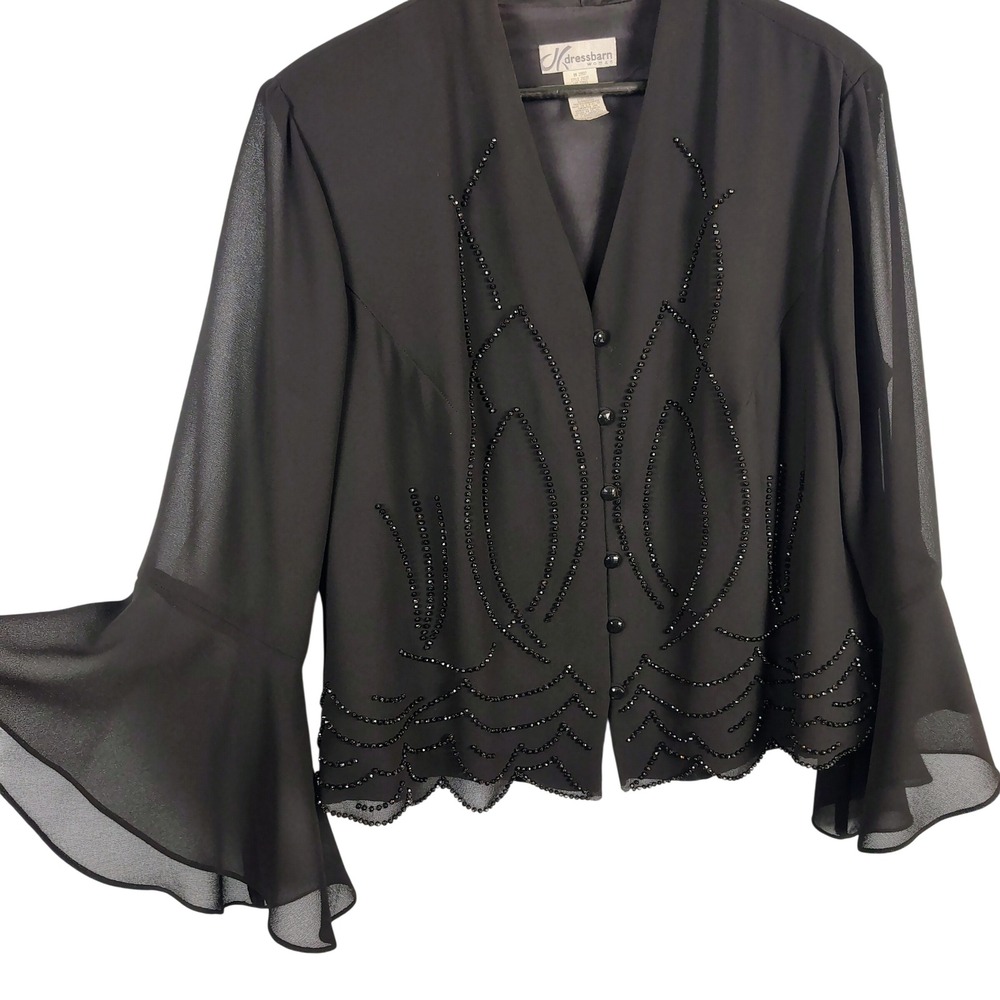 Dressbarn Womens SZ 20W Beaded Bell Sleeve Blouse Black Sheer Whimsigoth Goth